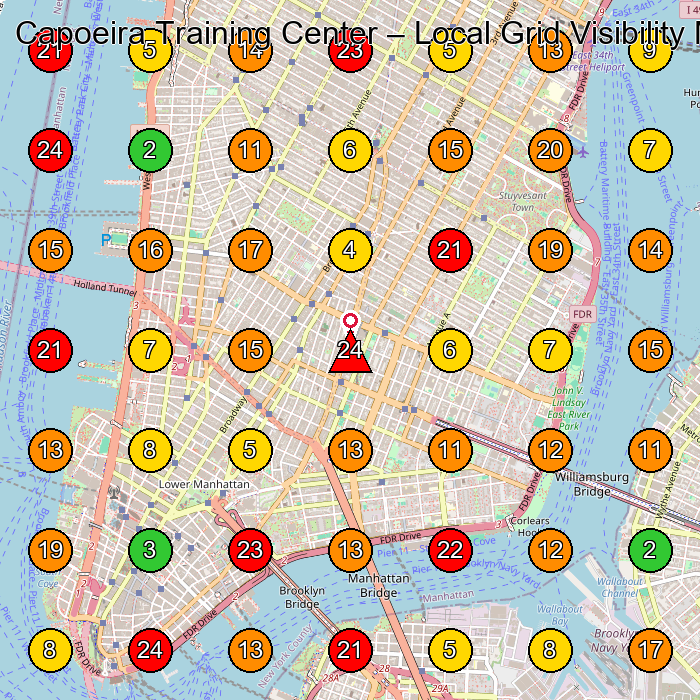 Capoeira Training Center Martial Arts School GeoGrid ranking map for New York NY